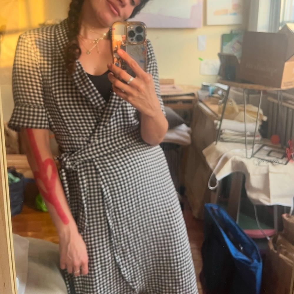 Ganni Edgy prairie Black and White Gingham Wrap Dress